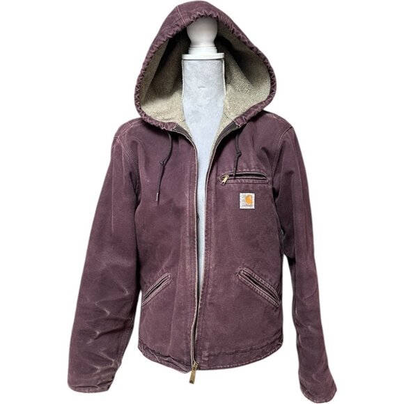 Carhartt Jackets & Blazers - Carhartt Women’s Sherpa-Lined Hooded Jacket M (8/10) Plum Vintage Workwear